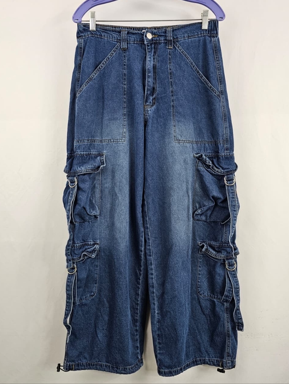 Kreamy Women's Y2K Style Baggy Wide Leg Cargo Pants Jeans, Sz XL